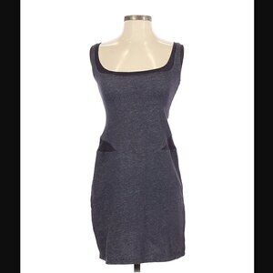 Monrow Dress S Scoop Neck Bodycon Mesh Insert Blue Luxury Party Trip Thick Knit